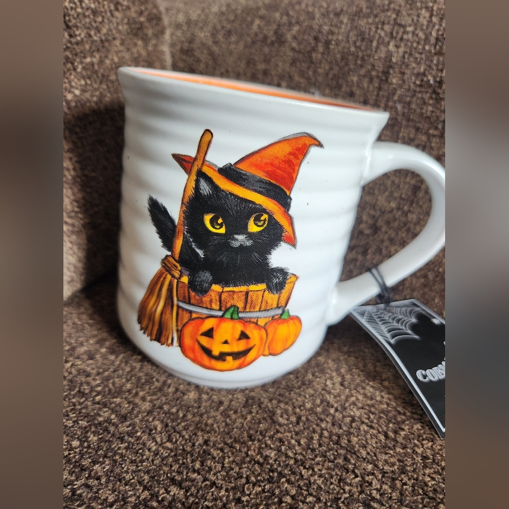 Halloween Black Cat Mug Cobwebs And Cauldrons NWT